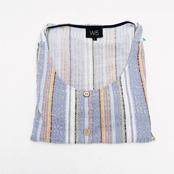 W5 Striped Short Sleeve Multicolor Top Flutter Sleeve SZ S - Picture 7 of 7